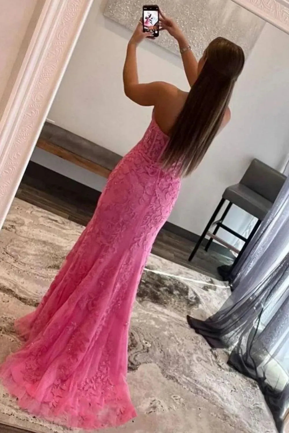 Stunning Mermaid Sweetheart Lilac Long Lace Corset Prom Dress With Appliques AD786