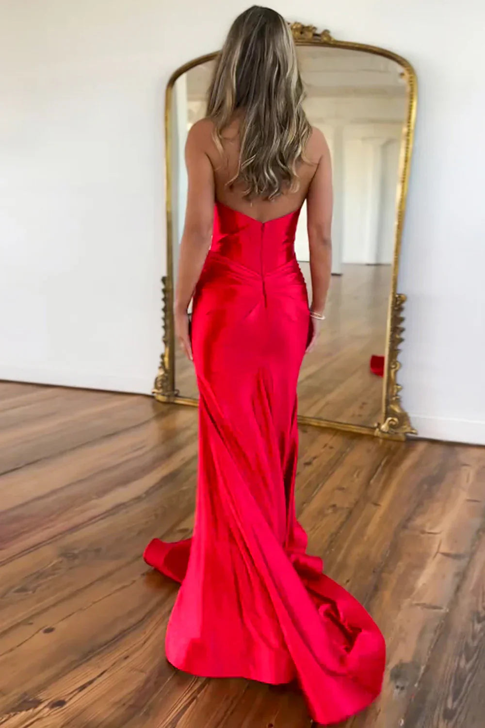 Navy Satin Halter Prom Dress With Fitted Mermaid Shape And Slit Detail AD790