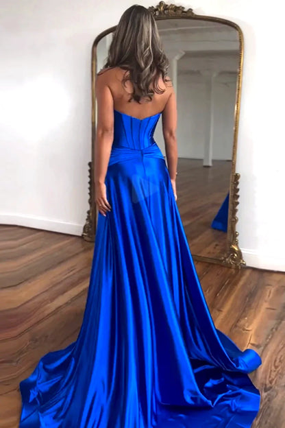 Royal Blue Satin Prom Dress Featuring A Sweetheart Neckline And A-Line Shape AD791