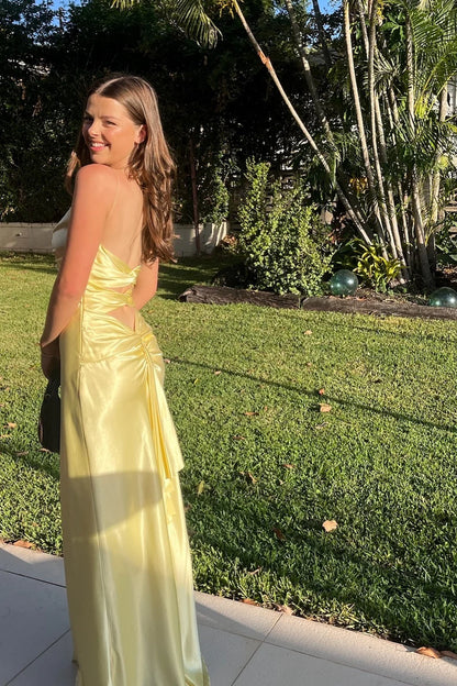 Fashion Sheath Spaghetti Straps Yellow Long Party Dress With Keyhole AD800