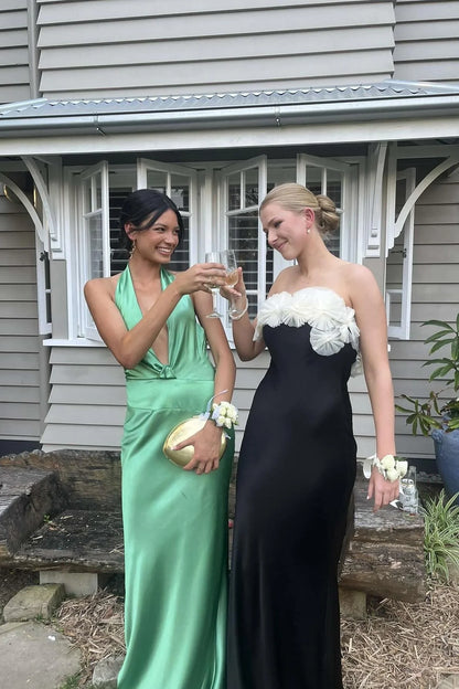 Trendy Sheath Halter Neck Green Long Party Dress With Backless AD801