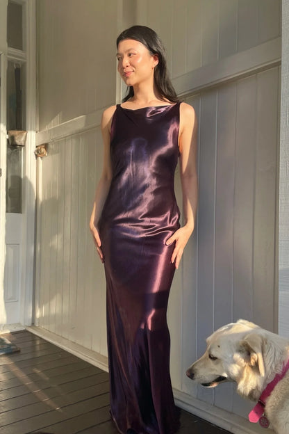 Charming Sheath Bateau Floor Length Purple Holiday Party Dress AD802