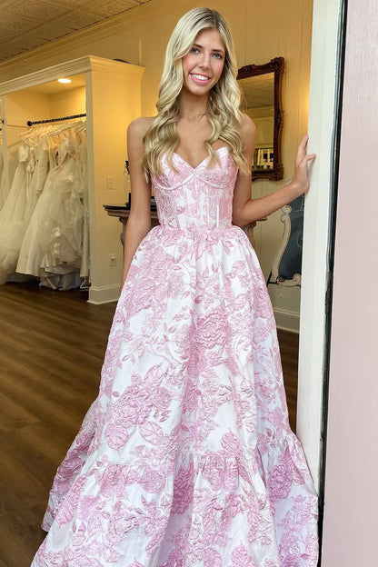Light Blue Lovely Sweetheart Zipper Back A-Line Long Print Prom Party Dress AD808