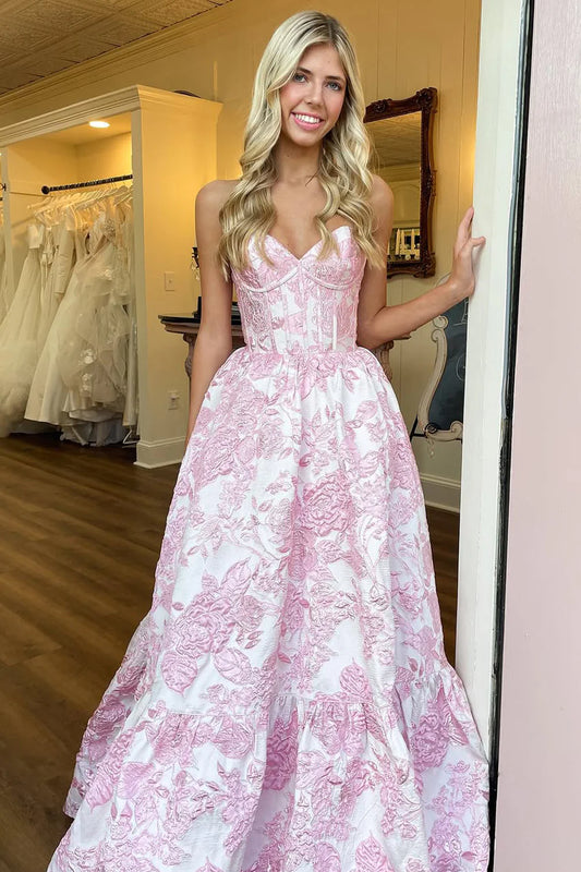 Light Blue Lovely Sweetheart Zipper Back A-Line Long Print Prom Party Dress AD808