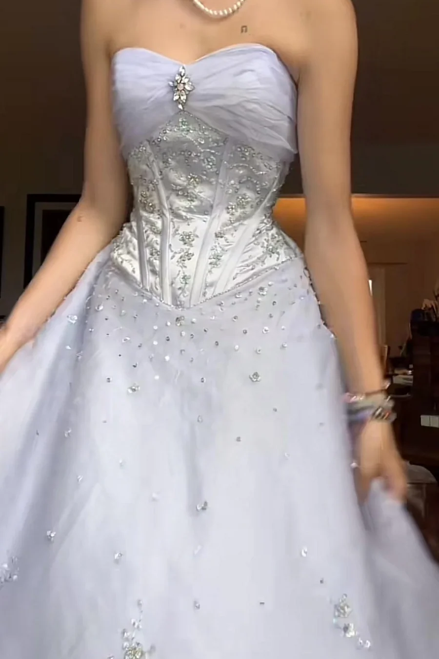 Sweet Strapless Lilac Tulle Sequin Prom Dress Formal Quinceanera Dress AD814