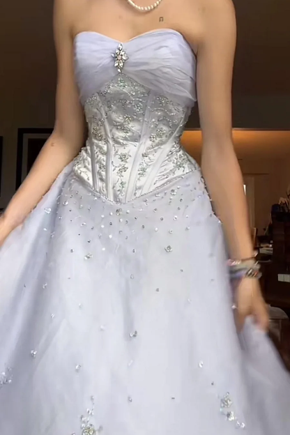 Sweet Strapless Lilac Tulle Sequin Prom Dress Formal Quinceanera Dress AD814
