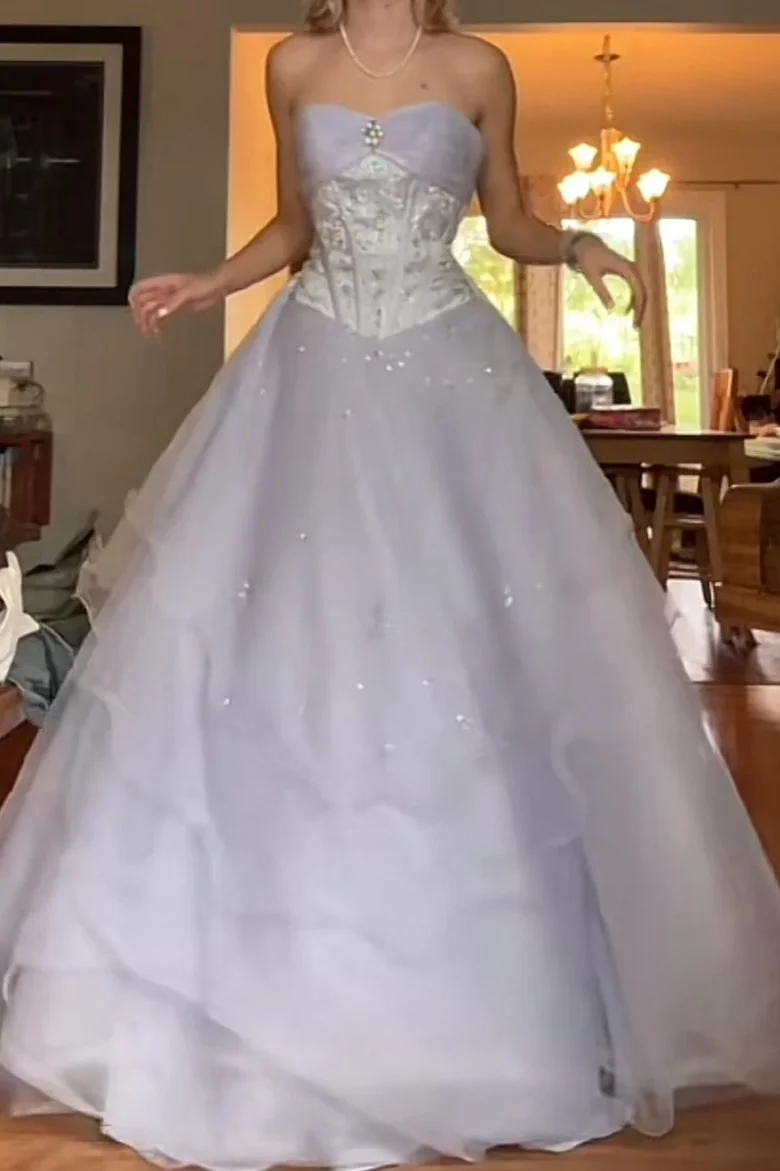 Sweet Strapless Lilac Tulle Sequin Prom Dress Formal Quinceanera Dress AD814