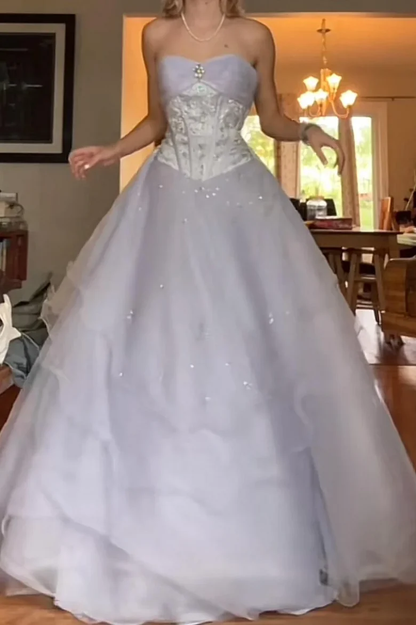 Sweet Strapless Lilac Tulle Sequin Prom Dress Formal Quinceanera Dress AD814
