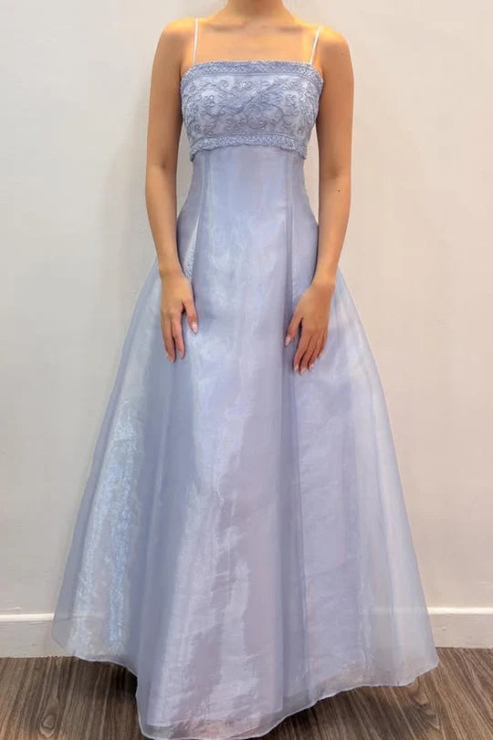 Elegant Spaghetti Straps Lace-Up Tulle A-Line Appliques Party Prom Dress AD819
