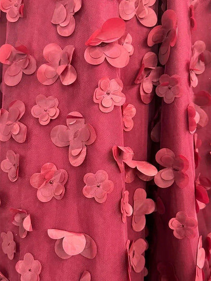Romantic Burgundy 3D Floral Sweetheart Straps A-Line Leg Slit Party Prom Dress AD825