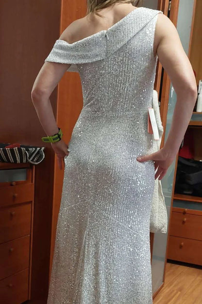Sparkly Sequin Mermaid Party Prom Dress With One‑Shoulder Design & High Slit AD829