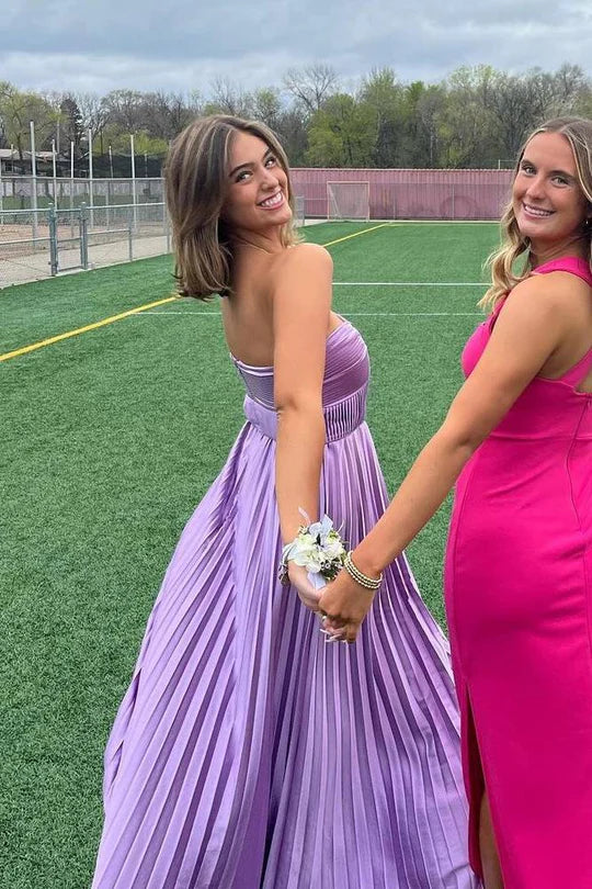 Chic Lilac Sweetheart Neck A‑Line Prom Dress With Pleated Skirt AD830