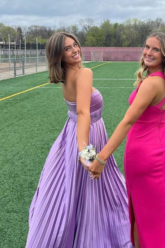 Chic Lilac Sweetheart Neck A‑Line Prom Dress With Pleated Skirt AD830