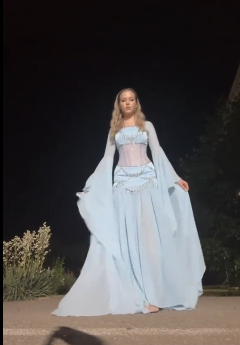 Luxury Blue Mermaid Prom Dress With Beaded Appliques And Flowing Coat AD837