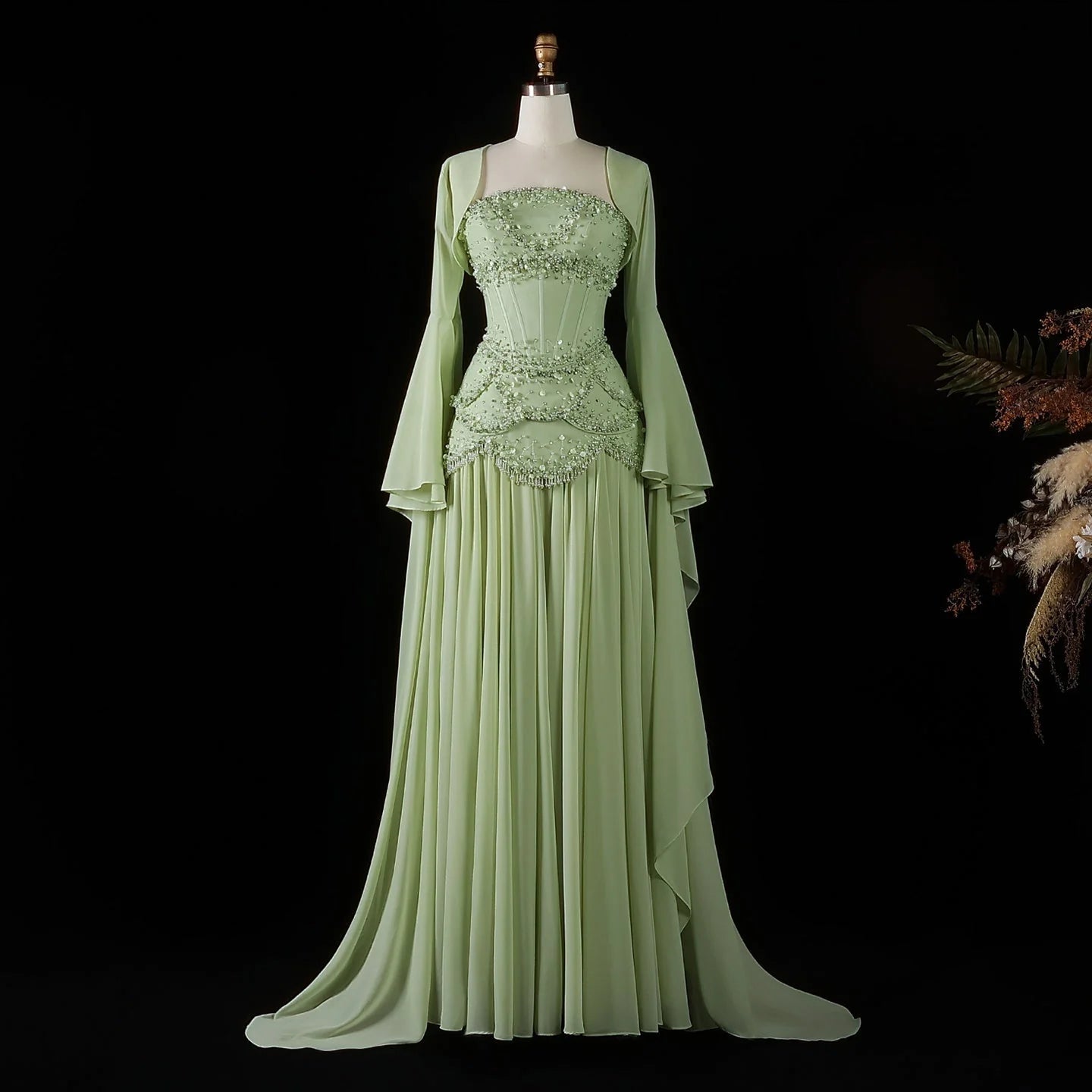 Luxury Blue Mermaid Prom Dress With Beaded Appliques And Flowing Coat AD837
