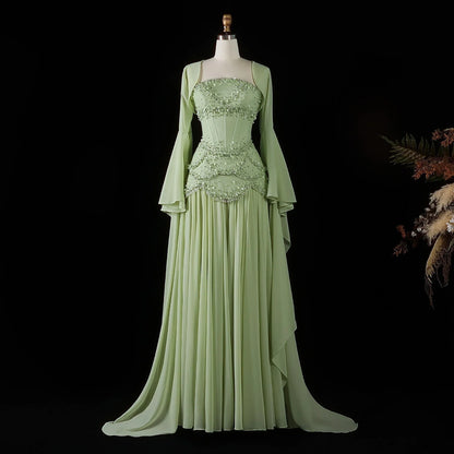 Luxury Blue Mermaid Prom Dress With Beaded Appliques And Flowing Coat AD837