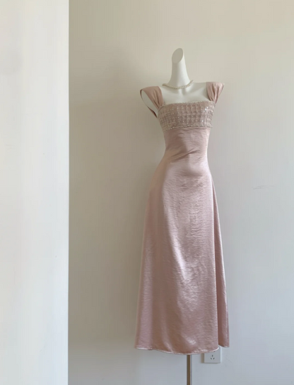 Elegant Lilac Square Neckline Sheath Prom Dress With Beaded Embellished Bust AD840