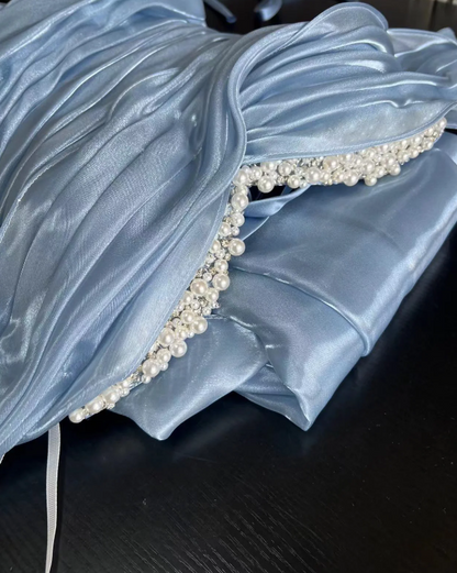 Elegant Blue A‑Line Off‑The‑Shoulder Prom Dress With Beaded Sweetheart Neck AD841