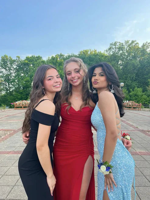 Shiny Blue Spaghetti Straps Sheath Sequins Long Formal Prom Dress Party Dress AD852