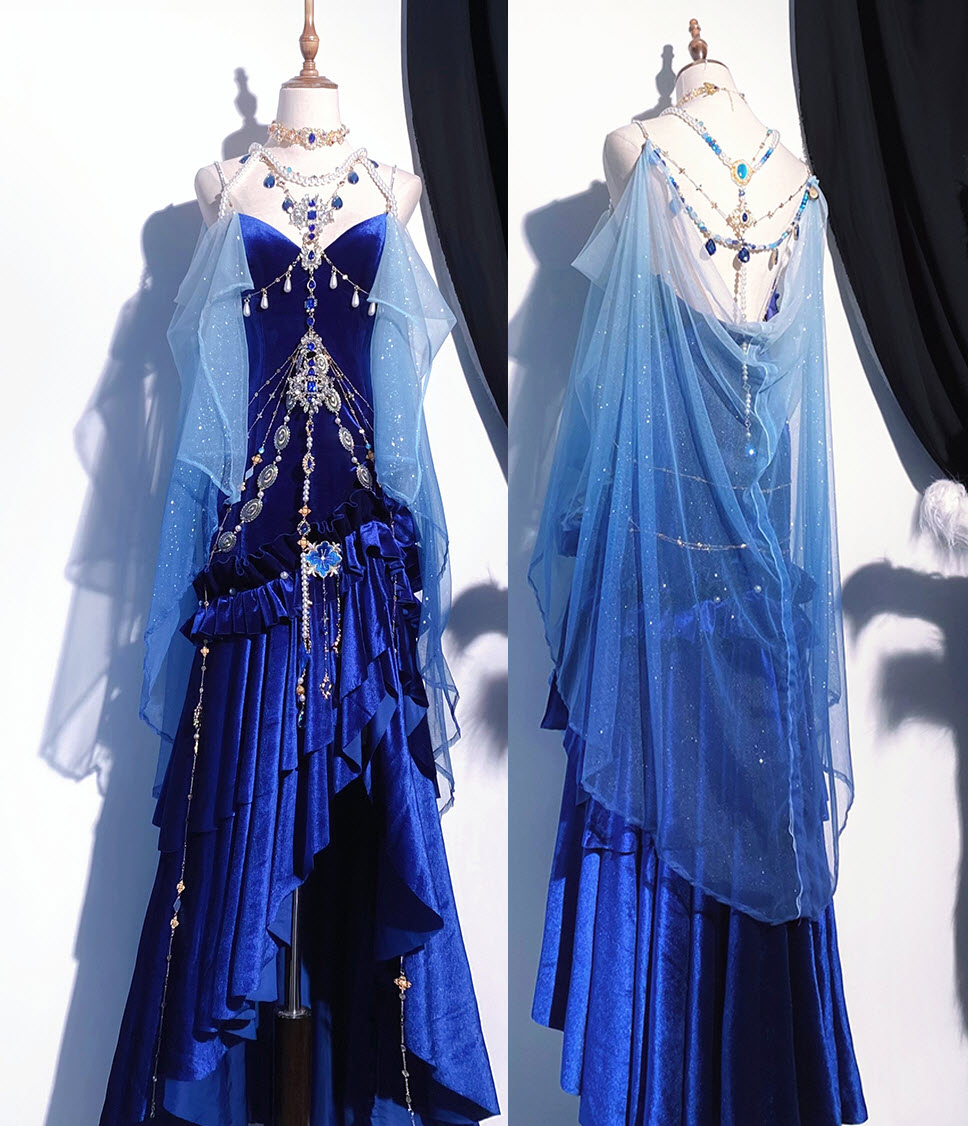 Luxury Burgundy Mermaid High‑Low Spaghetti Straps Prom Dress With Hanging Crystal Bead Chains AD855