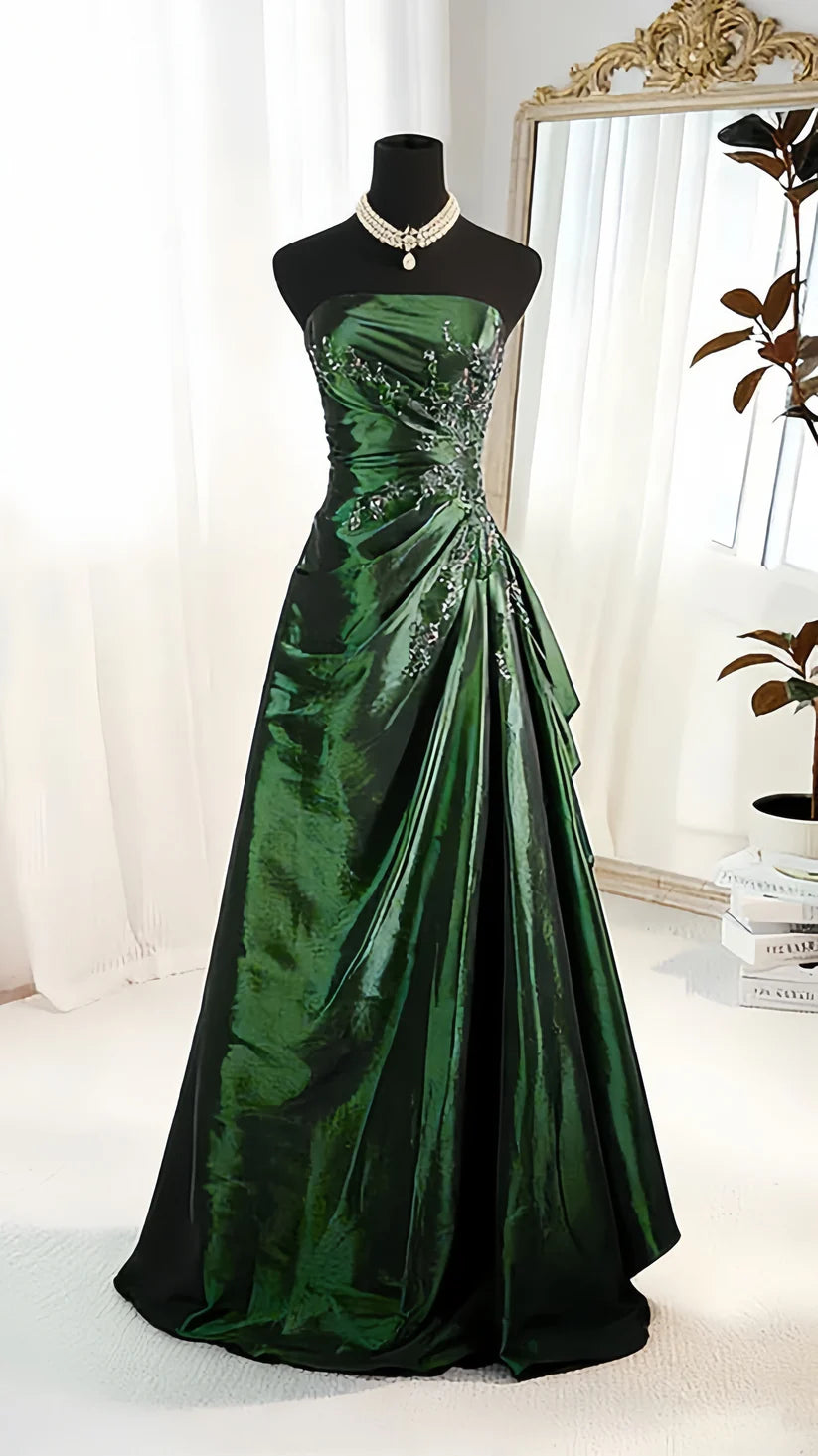 Elegant Navy Strapless A‑Line Prom Dress With Delicate Beaded Appliques AD857
