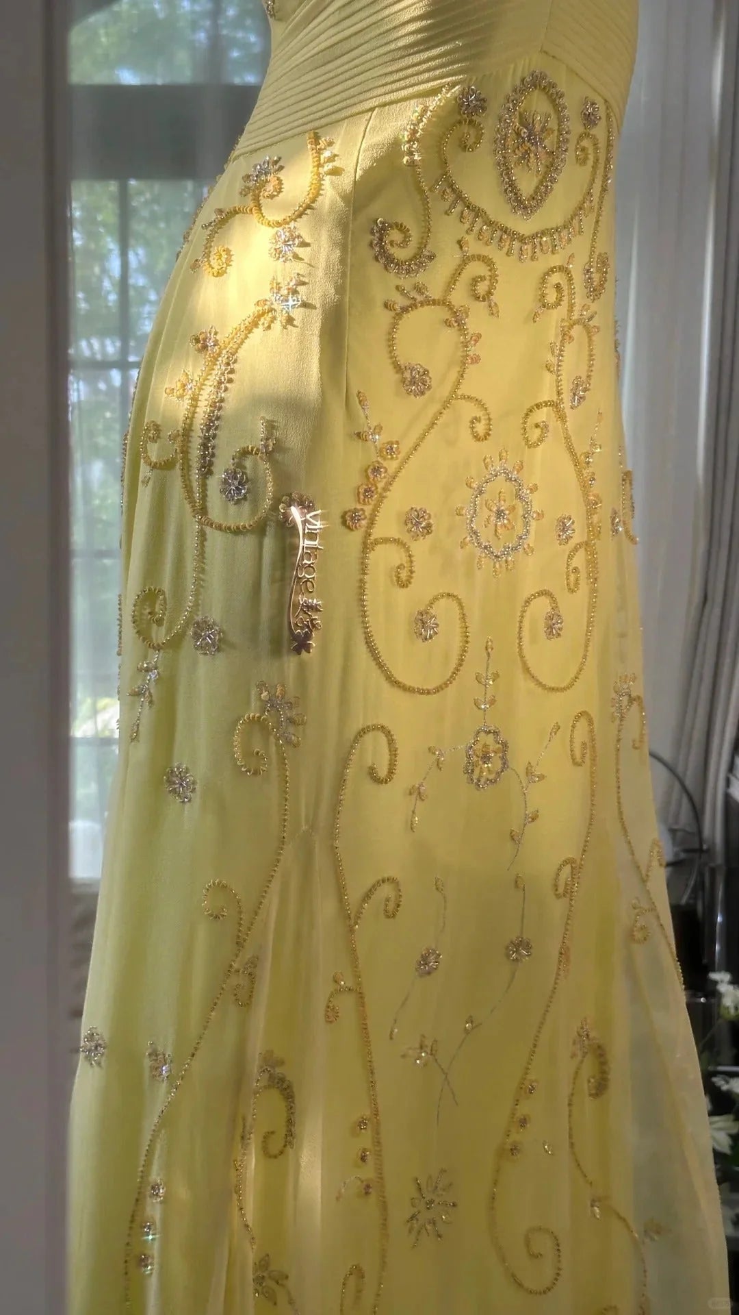 Gorgeous Butter Yellow Spaghetti Straps Beaded Mermaid Backless Prom Dress AD874