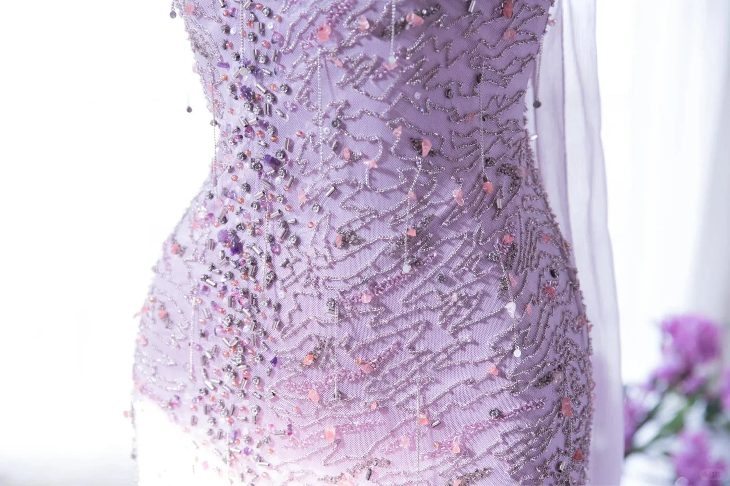Dreamy Lavender Spaghetti Straps Beaded Mermaid Prom Dress AD877