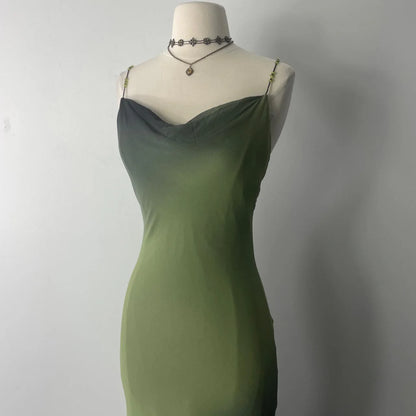 Mysterious Ombre Green Beaded Spaghetti Straps Bodycon Prom Dress With Asymmetric Ruffle Hem AD884