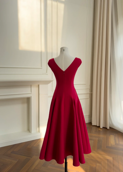 Classic Heavy Burgundy Cap Sleeve Square Neck A-Line Long Prom Dress AD915