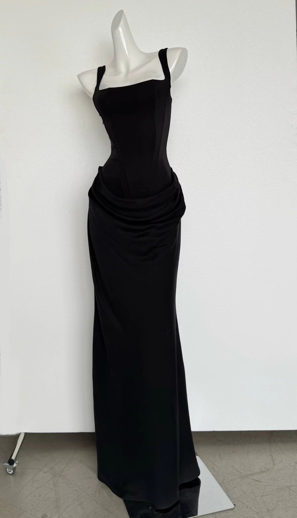 Elegant Burgundy Square Neck Straps Satin Corset Mermaid Long Prom Dress With Ruched Waist Detail AD929