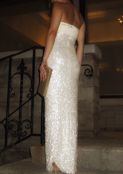 Enchanting Ivory Chiffon Sweetheart Neck Bodice Sequin Long Mermaid Prom Dress AD948