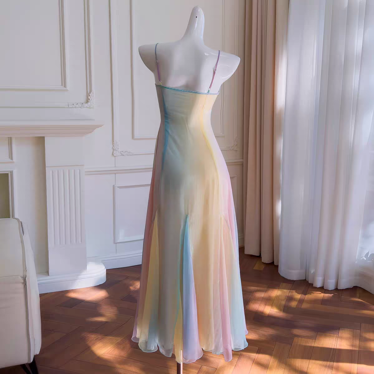 Enchanting Dreamy Ombre Chiffon Spaghetti Straps A-Line Long Prom Dress AD951