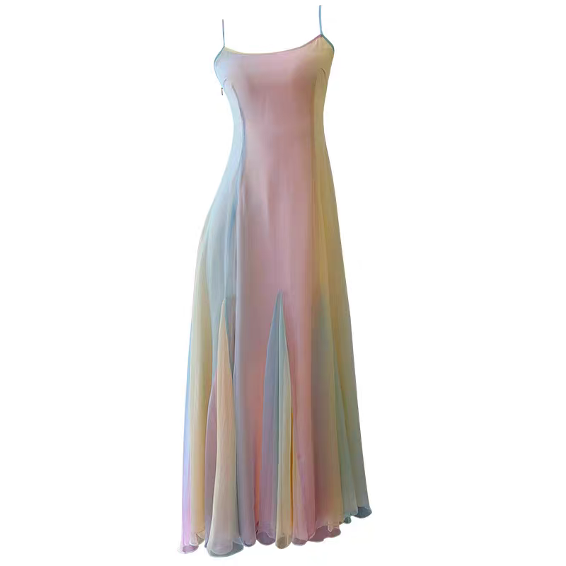Enchanting Dreamy Ombre Chiffon Spaghetti Straps A-Line Long Prom Dress AD951