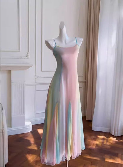 Enchanting Dreamy Ombre Chiffon Spaghetti Straps A-Line Long Prom Dress AD951