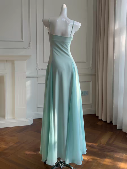 Whimsical Mint Green Spaghetti Straps Chiffon A-Line Long Prom Dress AD952
