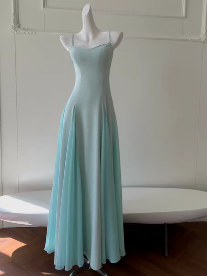 Whimsical Mint Green Spaghetti Straps Chiffon A-Line Long Prom Dress AD952