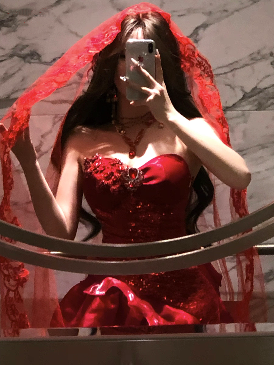 Vibrant Red Strapless Sequin Bodice Mermaid Ruffle Long Prom Dress With Hand Sewn Crystal Floral Appliqué And Removable Mermaid Train AD956