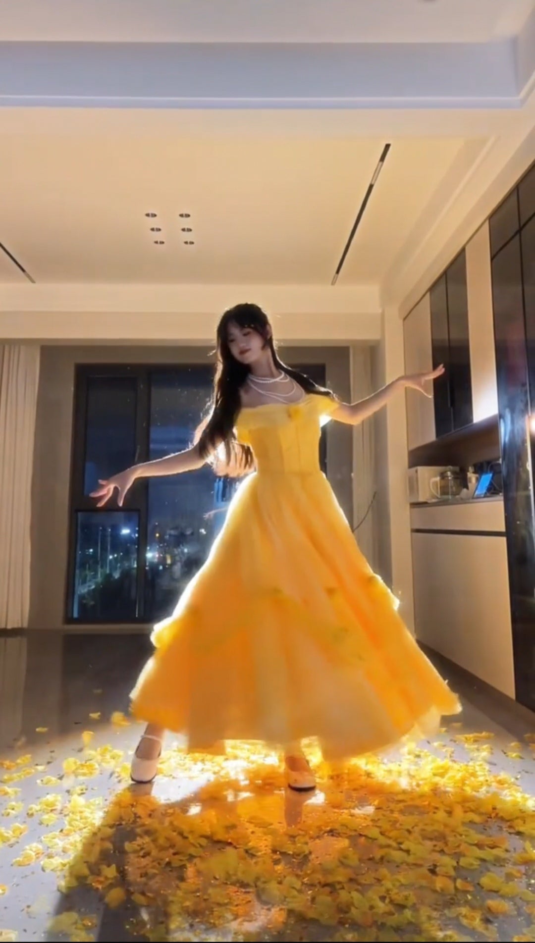 Vibrant Yellow Off Shoulder Big Bow 3D Floral Glitter Tulle Ball Gown Long Prom Dress AD957