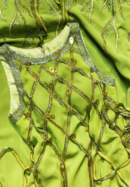 Luminous Green Sleeveless Round Neck Beaded A Line Long Prom Dress AD981