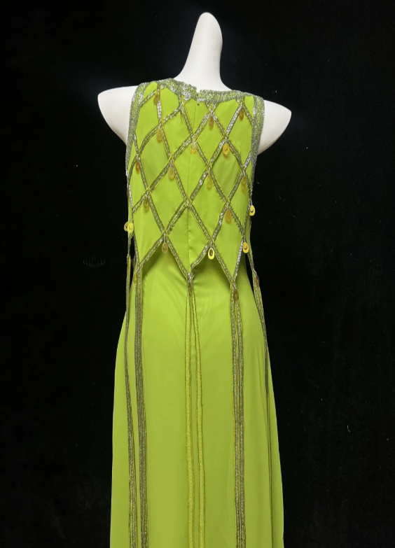 Luminous Green Sleeveless Round Neck Beaded A Line Long Prom Dress AD981