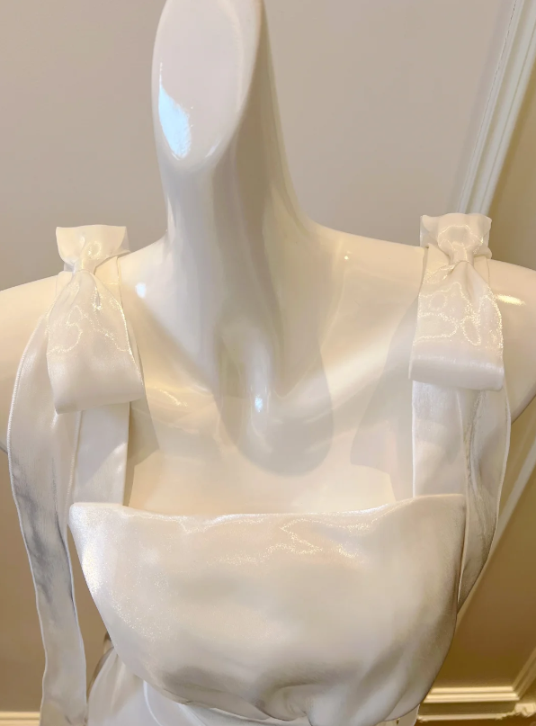 Minimalist White Wide Bow Tie Straps Ruched Waist Wrap A Line Long Prom Dress AD991