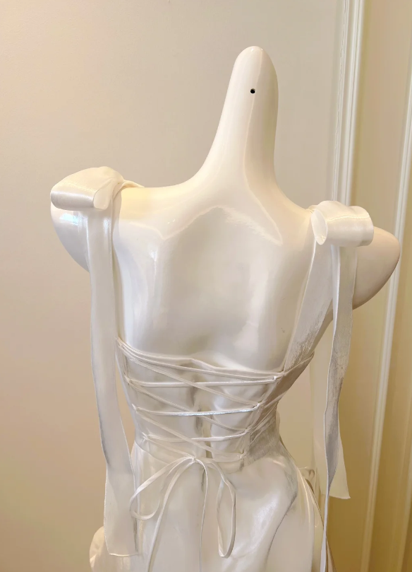 Minimalist White Wide Bow Tie Straps Ruched Waist Wrap A Line Long Prom Dress AD991