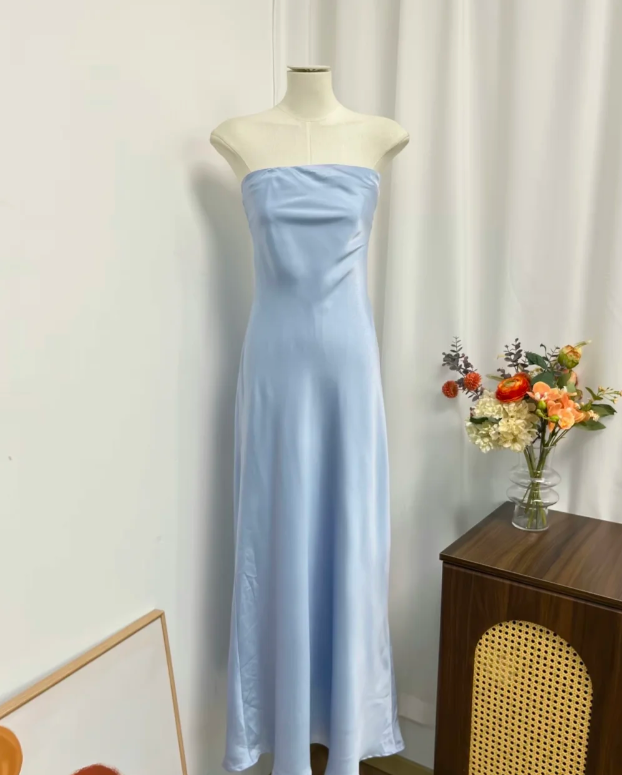 Minimalist Yellow Strapless Bust Back Self-Tie Long Bow Draped Satin Sheath Long Prom Dress AD994