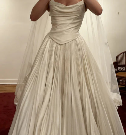 Chic Ivory Strapless Satin Pleated A-Line Wedding Dress AE085