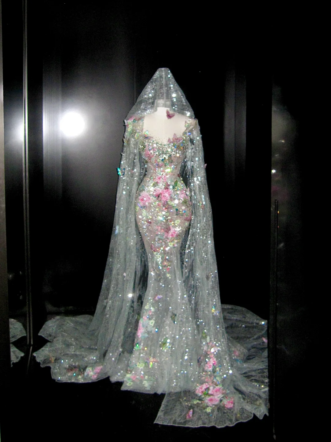 Whimsical Floral & Butterfly Embellished Mermaid Wedding Dress With Cathedral Train & Cathedral Veil AE093