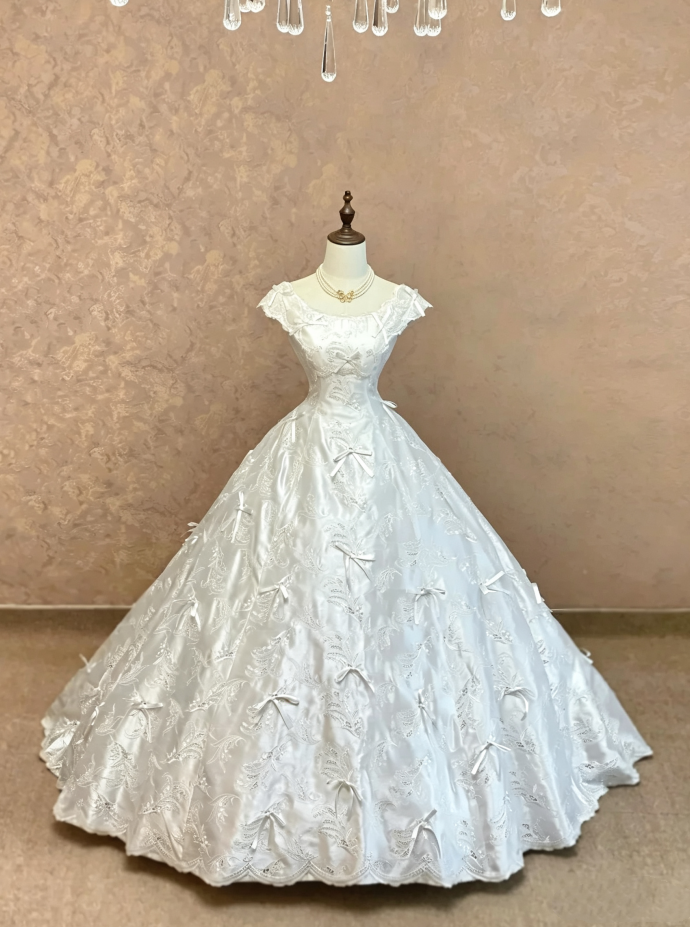 Lovely Ivory Off The Shoulder Bow Accent Satin Corset Ballgown Long Prom Dress AE138