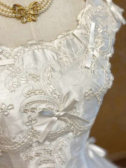 Lovely Ivory Off The Shoulder Bow Accent Satin Corset Ballgown Long Prom Dress AE138