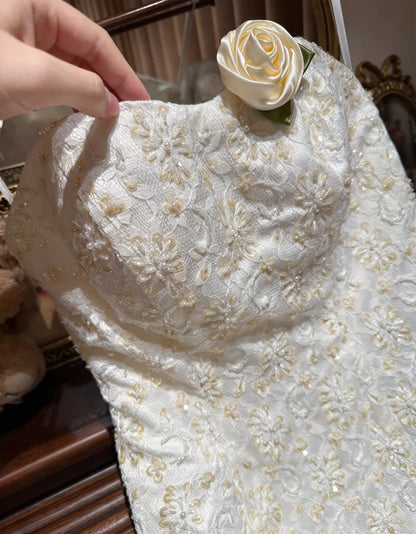 Chic Ivory Strapless Lace Beaded Mermaid Long Wedding Dress AE218