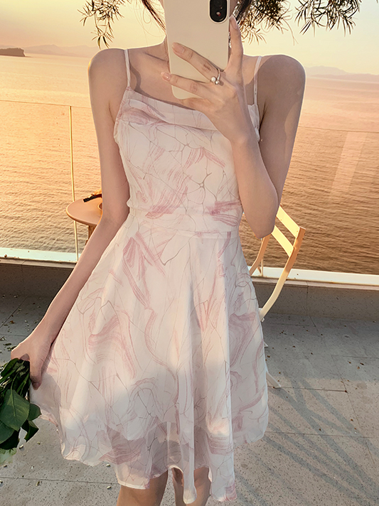 Pink Floral Suspender Skirt Beach Holiday Short Beach Skirt   AP0266