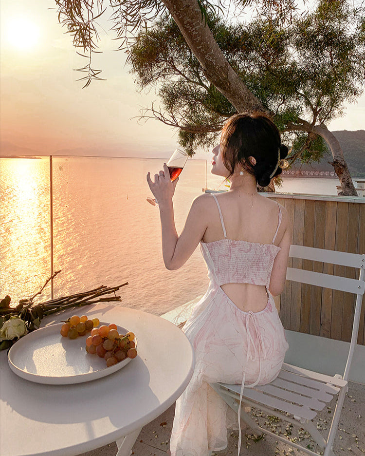 Pink Floral Suspender Skirt Beach Holiday Short Beach Skirt   AP0266